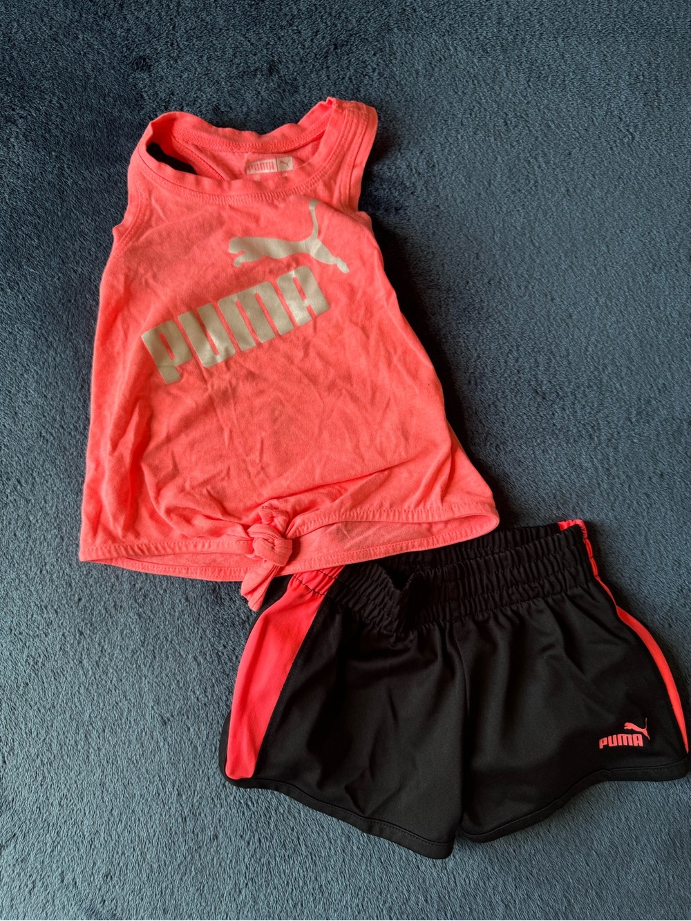 Puma Coral Pink Tank with Black Shorts Athletic Set Toddler Girls